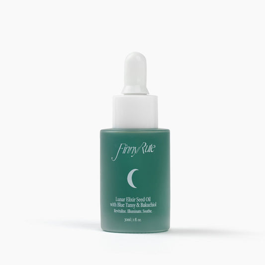 Skincare dropper bottle with green label on a white background