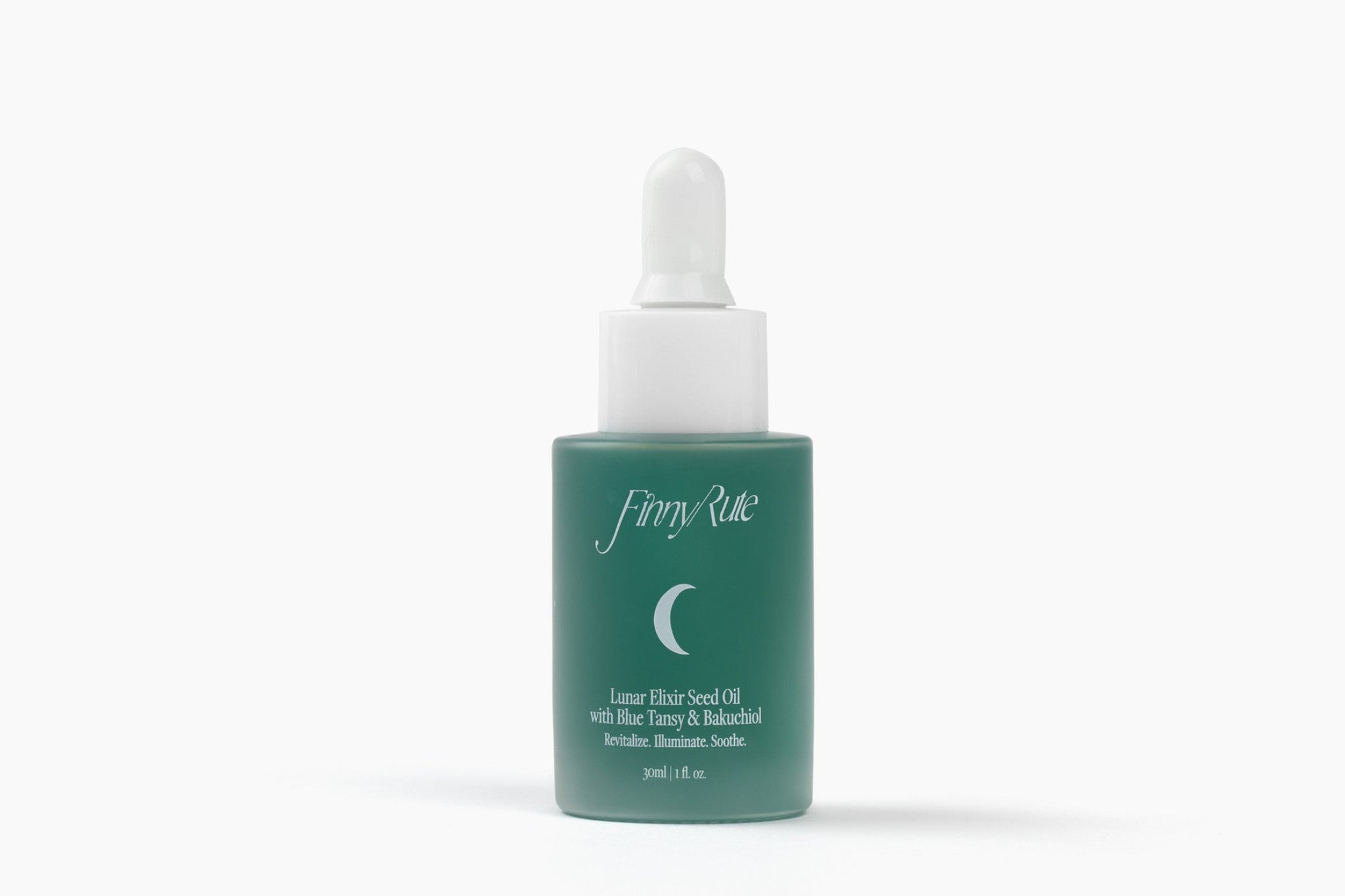 Skincare dropper bottle with green label on a white background